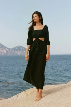 Cierra Cut Out Dress - Black EcoLinen