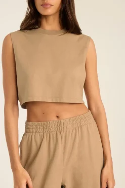 Coast Crop Muscle Tank - Latte Cotton Jersey