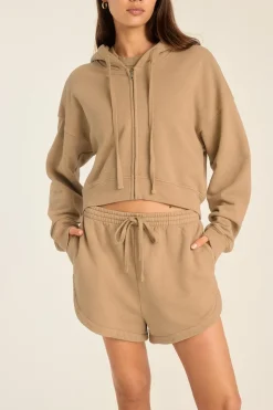 Dawn Crop Hoodie - Latte French Terry