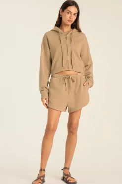 Dawn Crop Hoodie - Latte French Terry