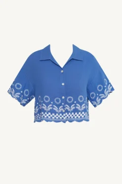 Daya Embroidered Blouse - Cobalt Mykonos