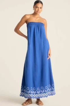 Daya Embroidered Dress - Cobalt Mykonos