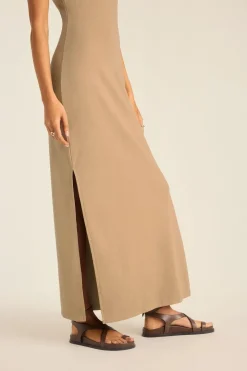 Daybreak Essential Midi Dress - Latte Cotton Rib