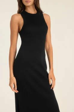 Daybreak Essential Midi Dress - Black Cotton Rib