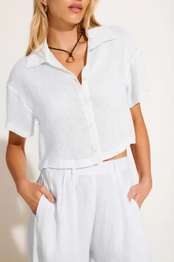 Hana Cropped Shirt - White EcoLinen