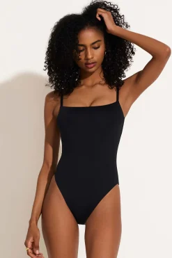 Jenna High Leg One Piece - Black EcoLux
