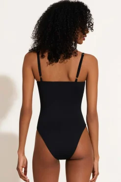 Jenna High Leg One Piece - Black EcoLux
