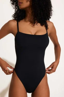 Jenna High Leg One Piece - Black EcoLux