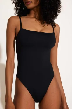 Jenna High Leg One Piece - Black EcoLux