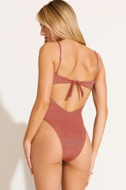 Mabel Underwire Bandeau One Piece - Pink Metallic