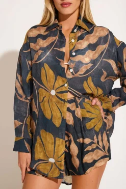 Playa Linen Boyfriend Shirt - Kelp Flower EcoLinen