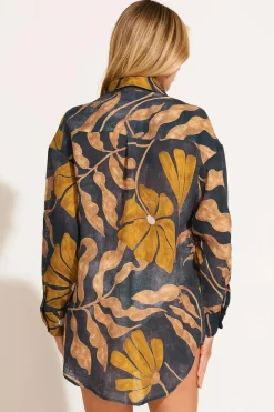 Playa Linen Boyfriend Shirt - Kelp Flower EcoLinen