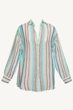Playa Linen Boyfriend Shirt - Tidal Stripe EcoLinen