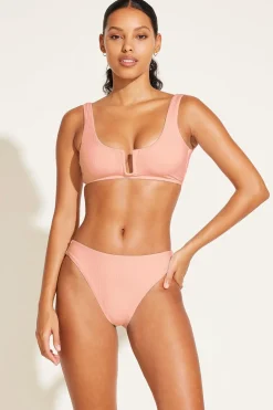 Vitamin A Cali High Leg Classic Coverage Bottom Pink Coral EcoRib