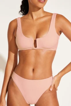 Vitamin A Cali High Leg Classic Coverage Bottom Pink Coral EcoRib