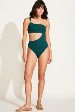 Vitamin A Cosmo One Shoulder One Piece Emerald EcoRib