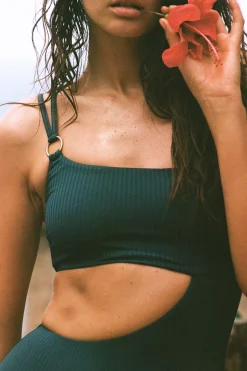 Vitamin A Cosmo One Shoulder One Piece Emerald EcoRib
