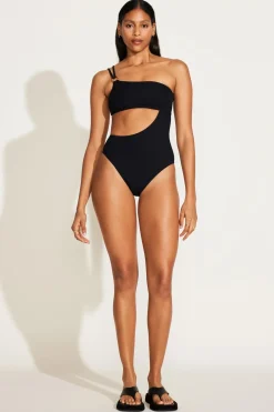 Vitamin A Cosmo One Shoulder One Piece Black EcoRib