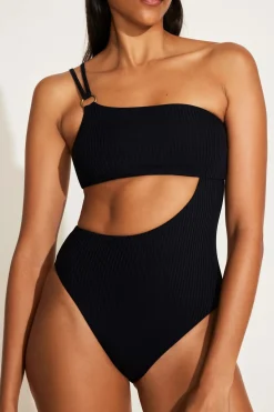 Vitamin A Cosmo One Shoulder One Piece Black EcoRib
