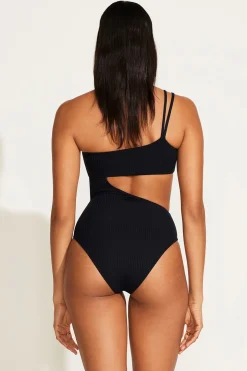 Vitamin A Cosmo One Shoulder One Piece Black EcoRib