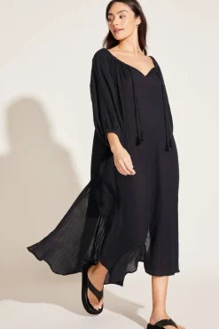 Vitamin A Costa Caftan Black Crinkle Organic Cotton