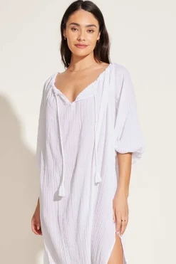 Vitamin A Costa Caftan White Crinkle Organic Cotton