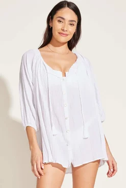 Vitamin A Costa Shirt Dress White Crinkle Organic Cotton