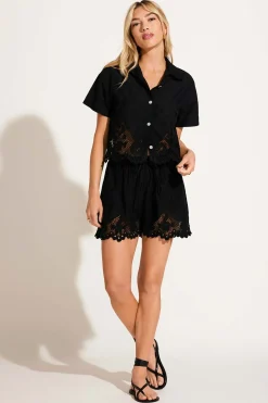 Vitamin A Flora Cropped Shirt Black Beachside Broderie