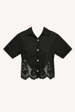 Vitamin A Flora Cropped Shirt Black Beachside Broderie