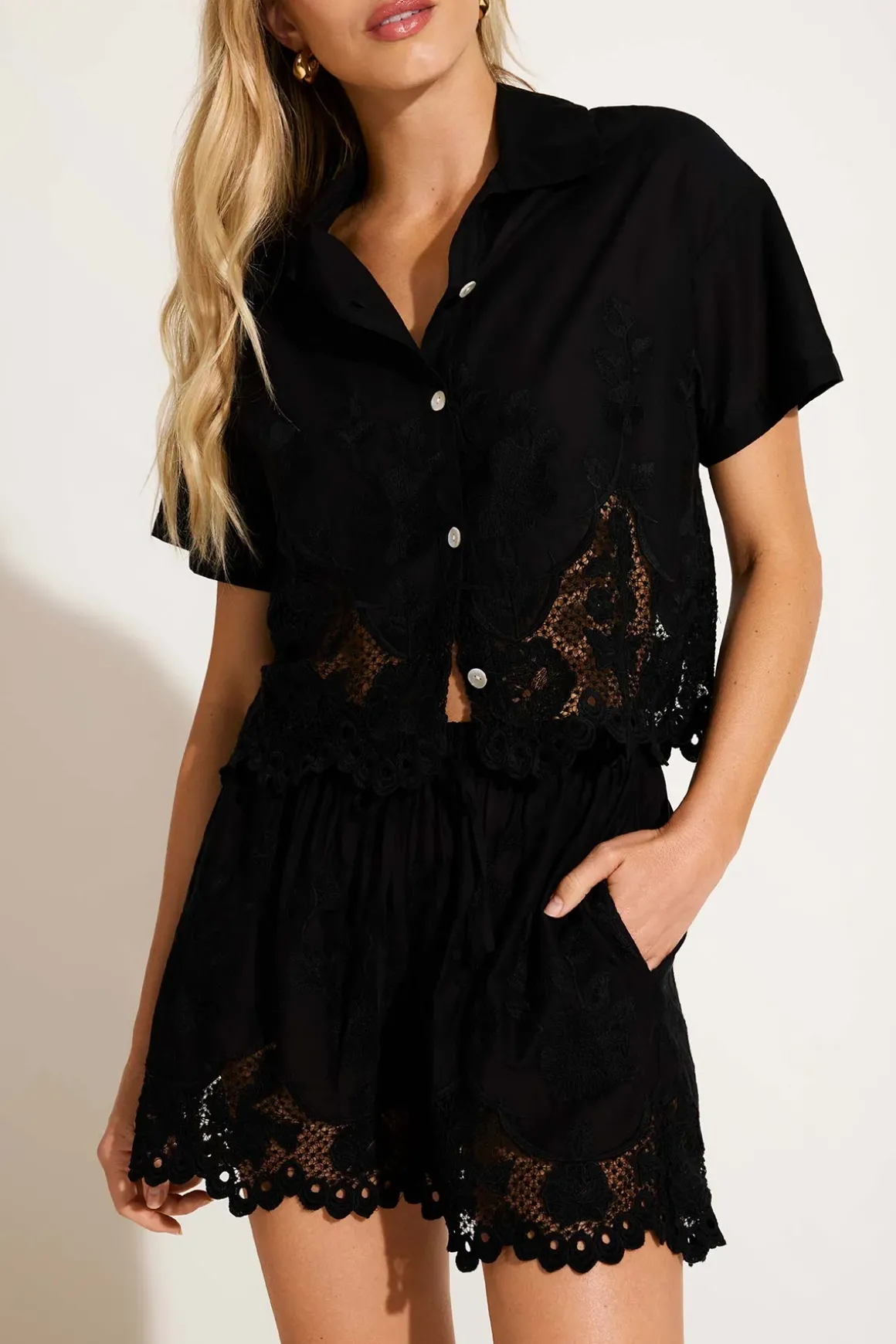 Vitamin A Flora Short Black Beachside Broderie