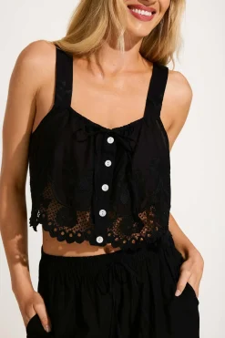 Vitamin A Flora Tank Black Beachside Broderie