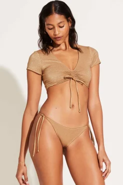 Vitamin A Gemma Ruched Crop Top Golden Glow Metallic