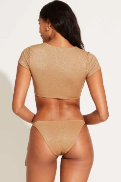 Vitamin A Gemma Ruched Crop Top Golden Glow Metallic