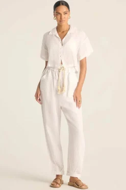 Vitamin A Hana Cropped Shirt Boardwalk Stripe EcoLinen