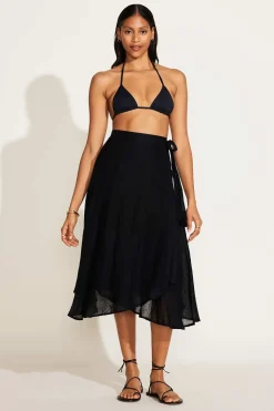Vitamin A Lana Linen Wrap Skirt Black EcoLinen