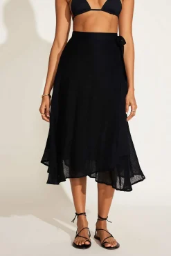 Vitamin A Lana Linen Wrap Skirt Black EcoLinen