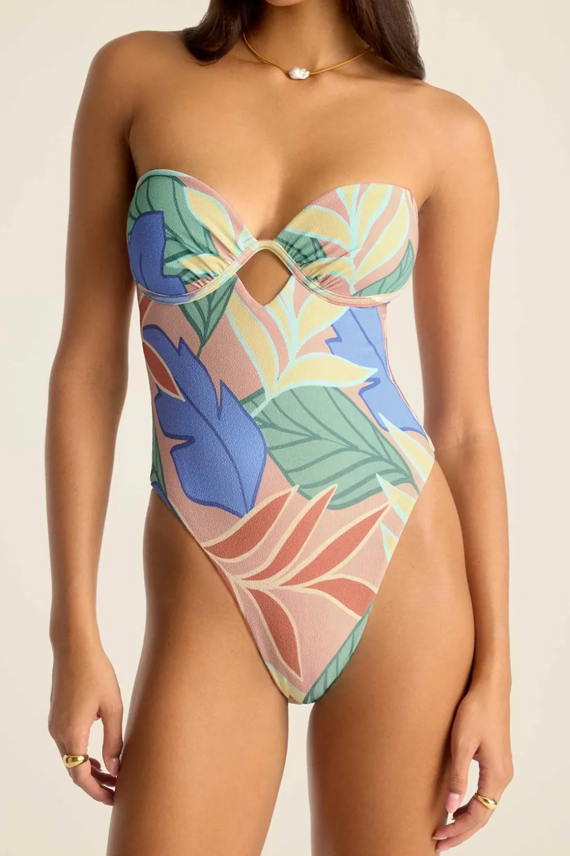 Vitamin A Mabel Underwire Bandeau One Piece Retro Jungle Crepe Texture