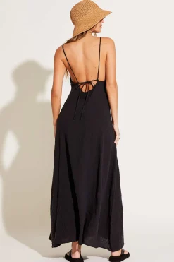 Vitamin A Mari Maxi Dress Black Crinkle Linen