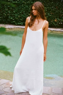 Vitamin A Mari Maxi Dress White Crinkle Linen