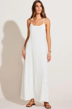 Vitamin A Mari Maxi Dress White Crinkle Linen