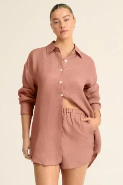 Vitamin A Playa Linen Boyfriend Shirt Desert EcoLinen