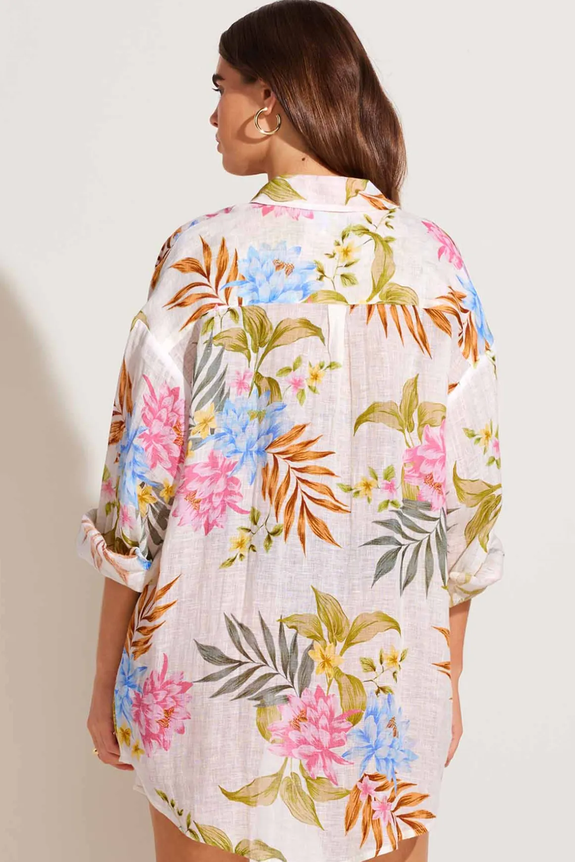Vitamin A Playa Linen Boyfriend Shirt Summer Bloom EcoLinen