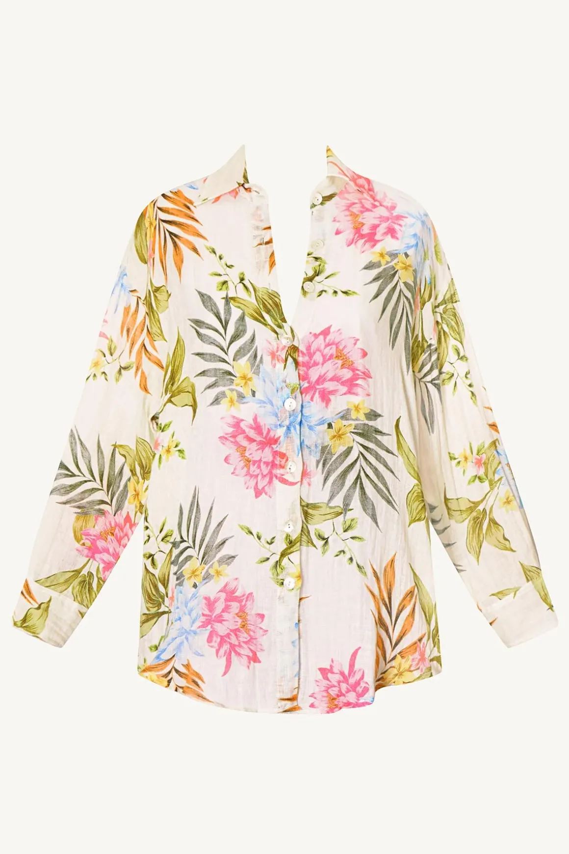 Vitamin A Playa Linen Boyfriend Shirt Summer Bloom EcoLinen