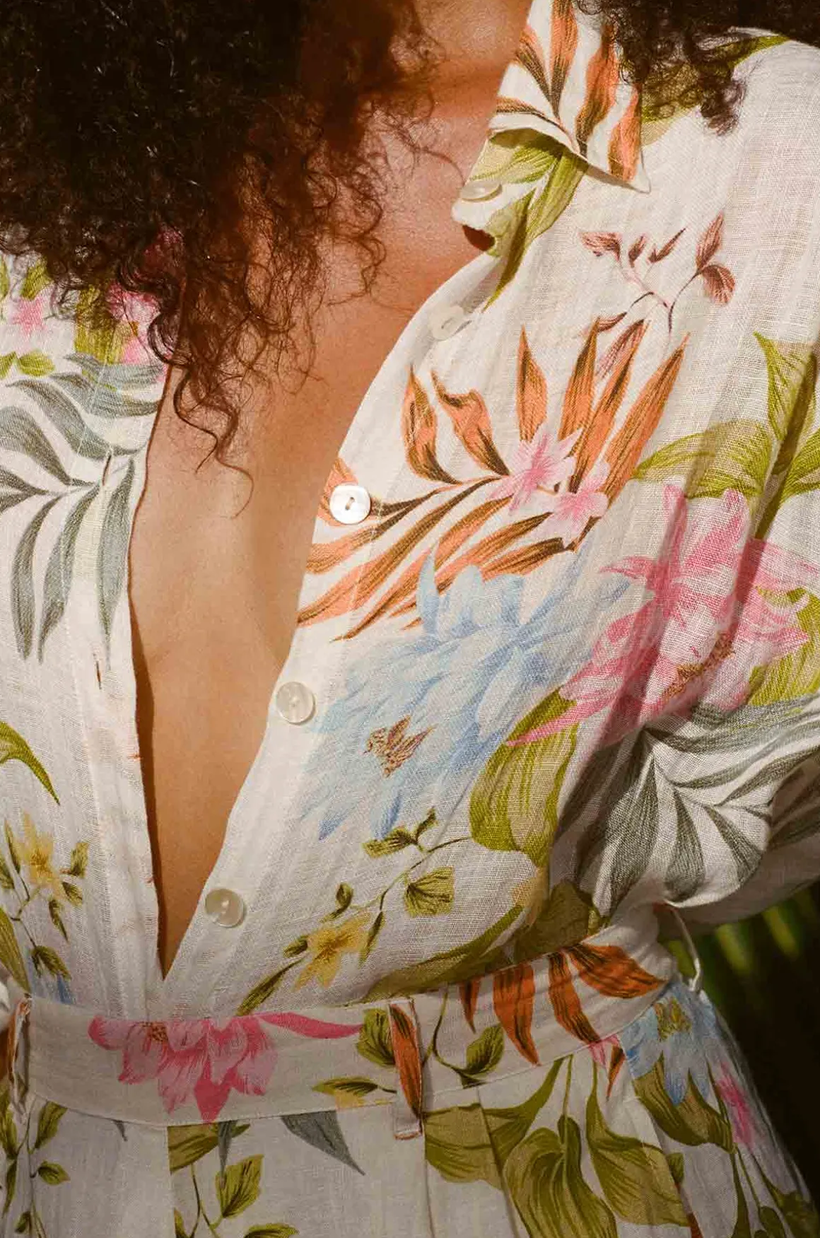 Vitamin A Playa Linen Boyfriend Shirt Summer Bloom EcoLinen