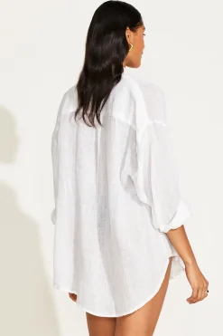 Vitamin A Playa Linen Boyfriend Shirt White EcoLinen