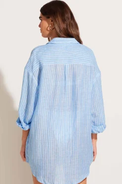 Vitamin A Playa Linen Boyfriend Shirt Summer Stripe EcoLinen
