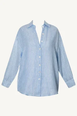 Vitamin A Playa Linen Boyfriend Shirt Summer Stripe EcoLinen