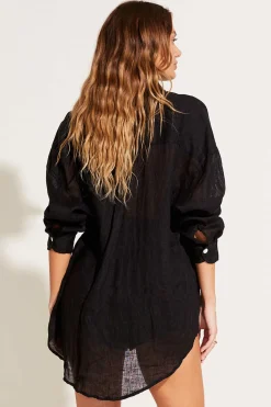 Vitamin A Playa Linen Boyfriend Shirt Black EcoLinen