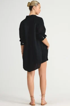 Vitamin A Playa Linen Boyfriend Shirt Black EcoLinen