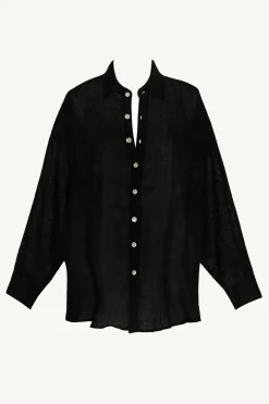 Vitamin A Playa Linen Boyfriend Shirt Black EcoLinen